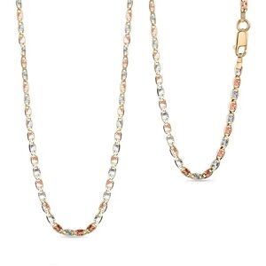 2.15mm Diamond-Cut Valentino Chain Necklace in Solid 14K Tri-Tone Gold 20” NEW